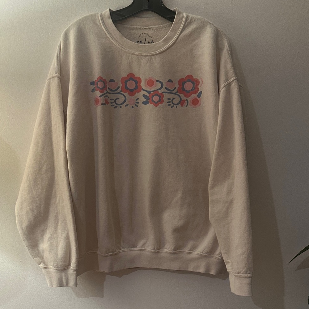 Floral Beige Crew Neck Sweater - Preloved